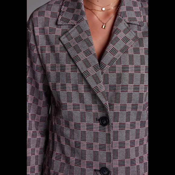 Anthropologie Avec Les Filles Plaid Blazer Notch Lapel Preppy Jacket Red Size XS - Picture 3 of 12